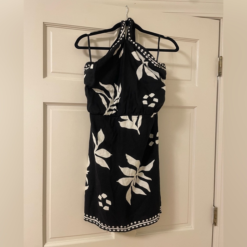 Loft- Women’s Black and White Floral One Piece Halter Dress